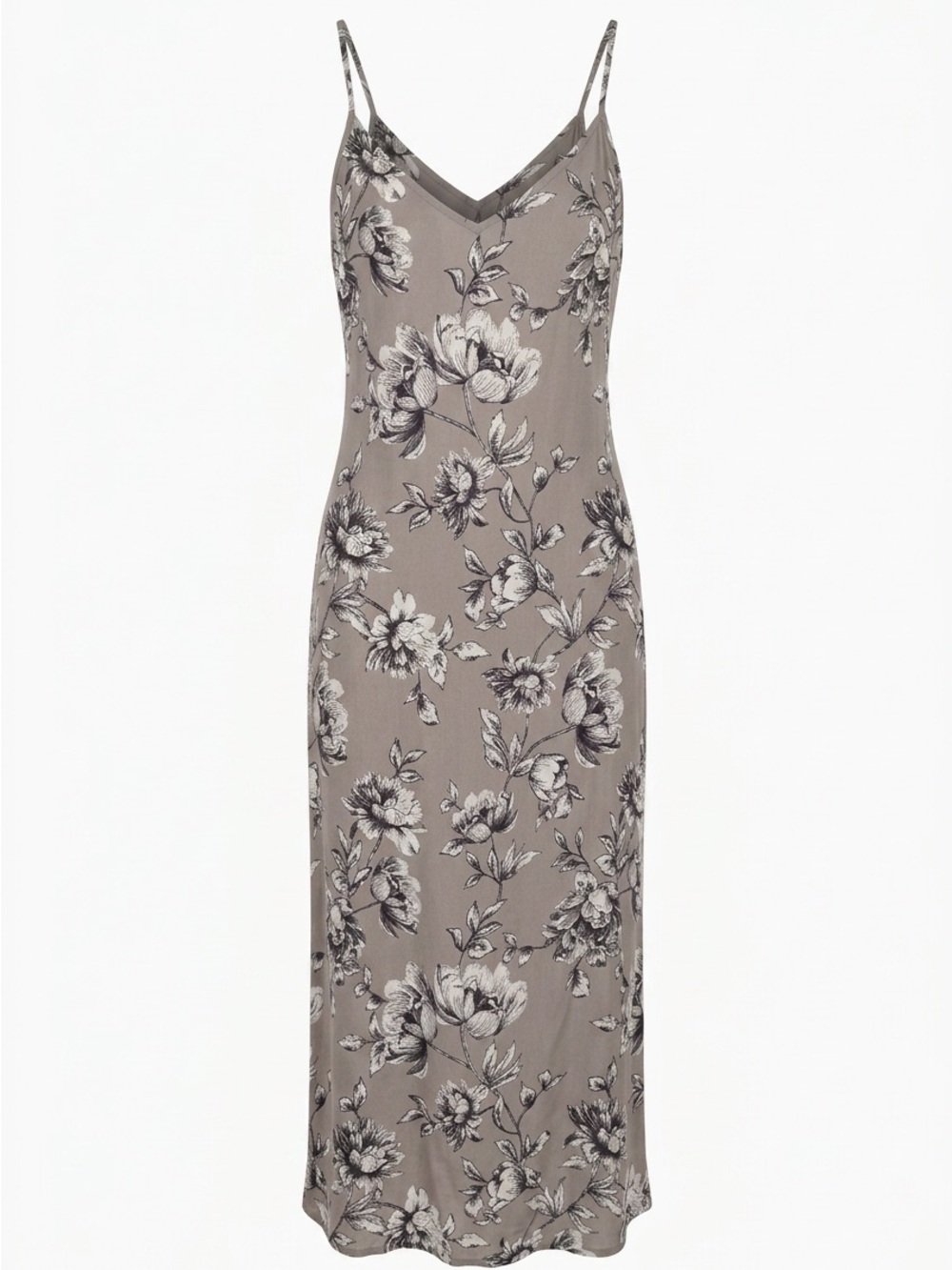 Forever 21 Taupe Floral Slip with Black & White Print